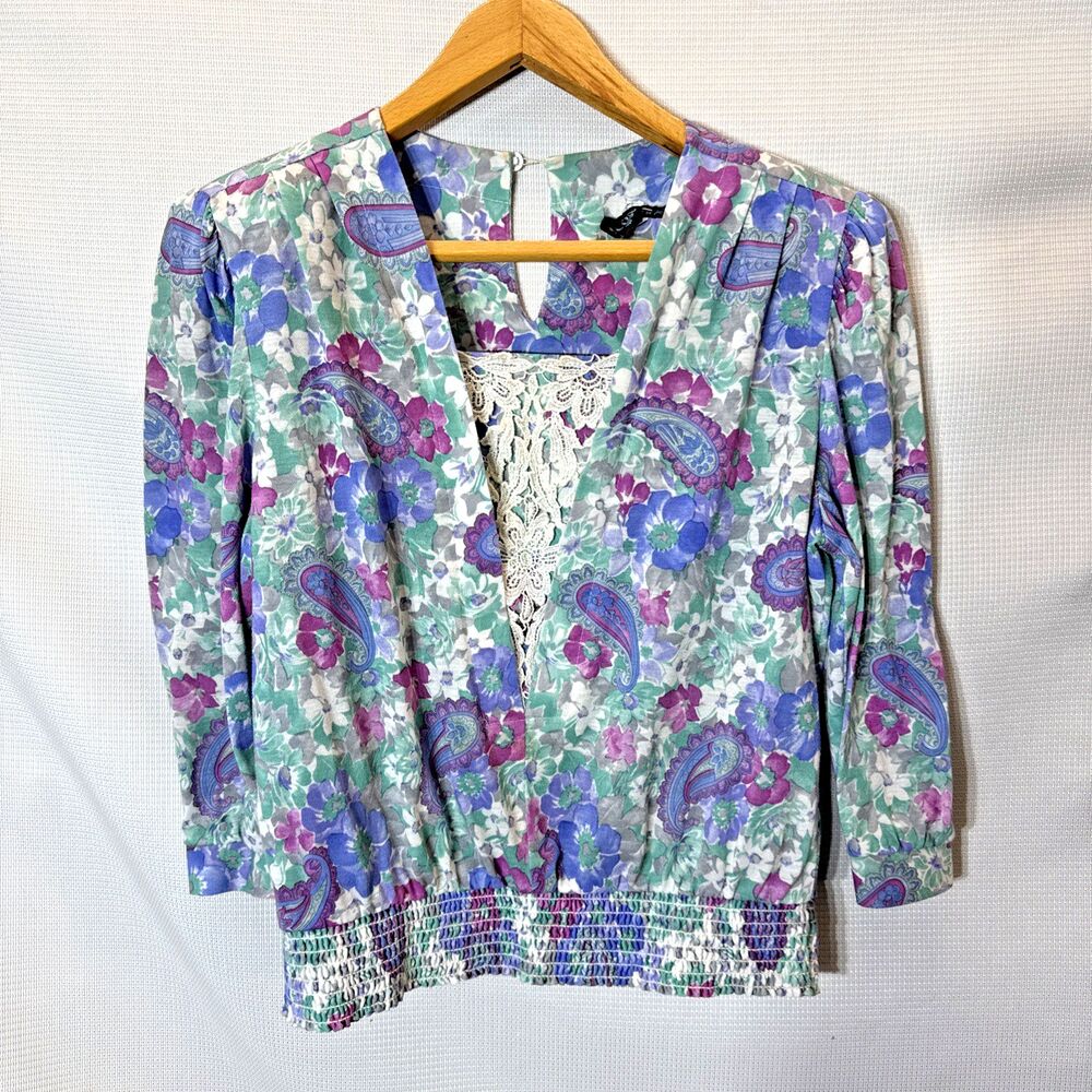 Vintage 1980s Paisley Lace Peasant Top Boho Cottagecore Blouse / Medium 12